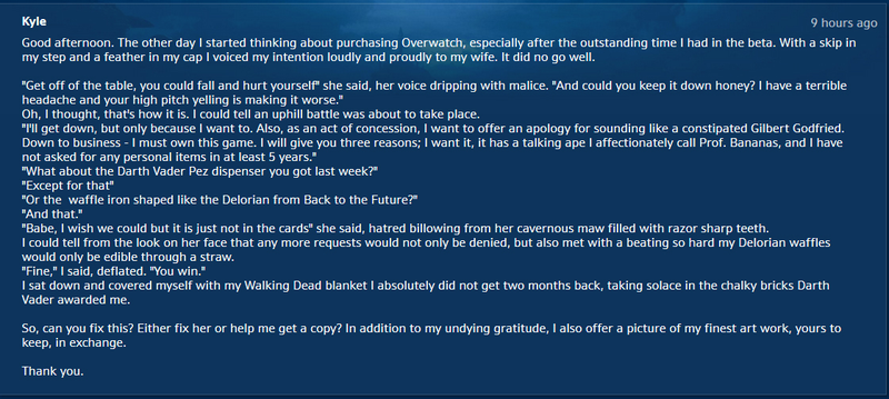 Illustration for article titled Eloquent Plea For Free Overwatch Rejected By Blizzard In The Best Way